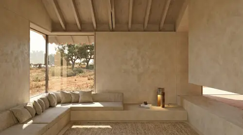 Sala ampla com pé-direito alto e luz natural