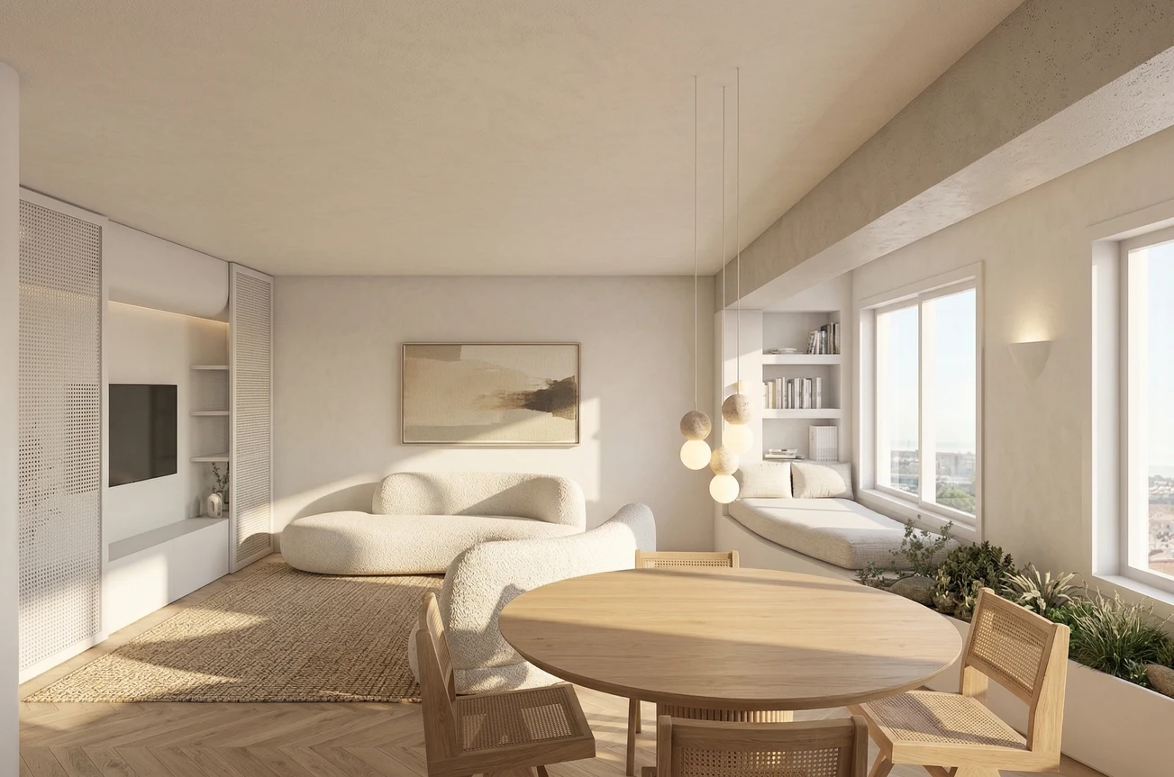 Quarto claro com secretária junto à janela
