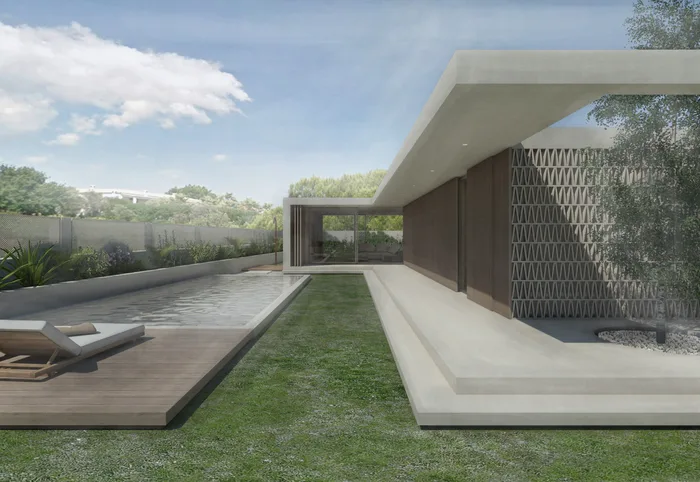 Habitação moderna com relvado e piscina